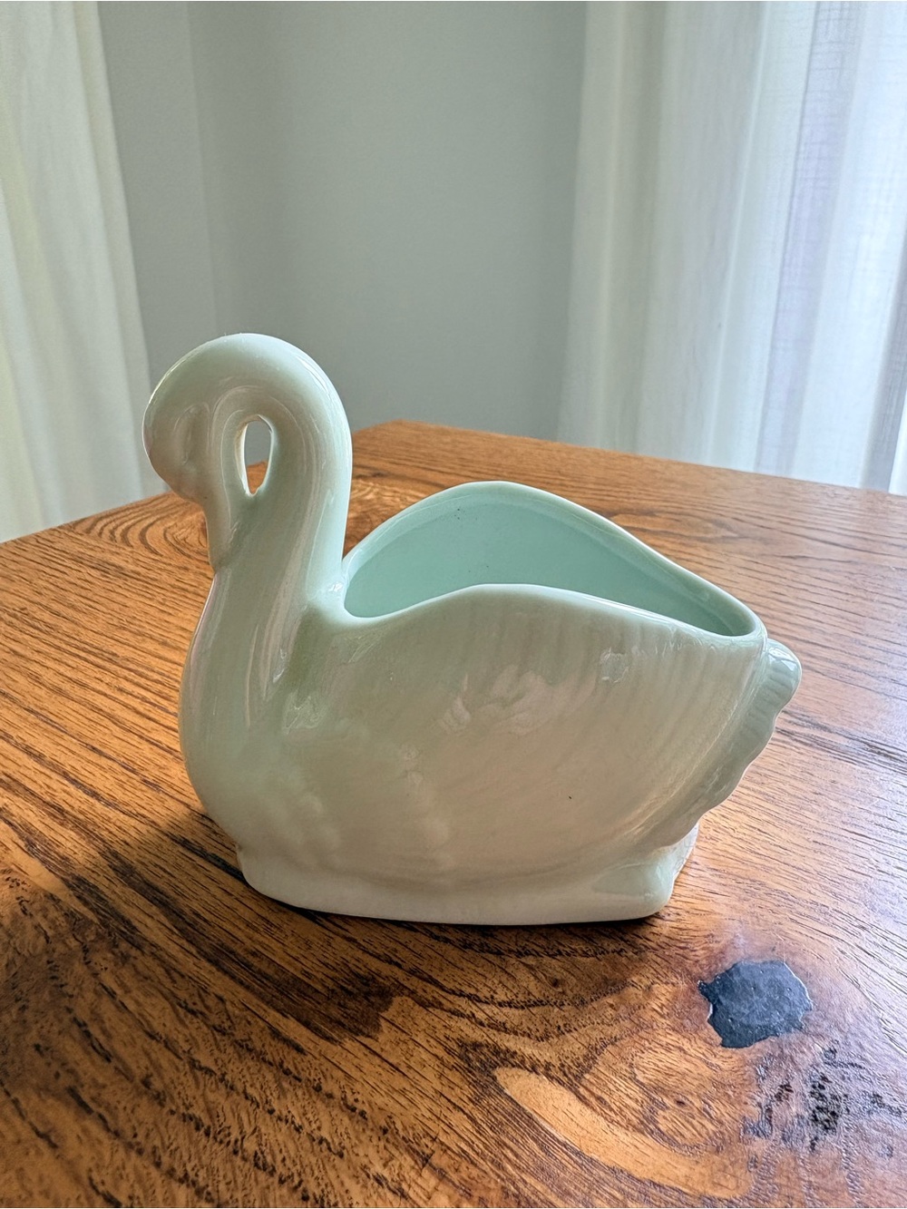 Ceramic Swan Container/Planter in Soft Mint Green ~5 inches